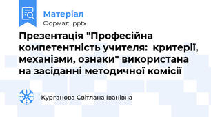 Презентація "Професійна компетентність учителя:  критерії, механізми, ознаки" використана на засіданні методичної комісії