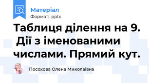 Таблиця ділення на 9.  Дії з іменованими числами. Прямий кут.