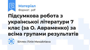 Підсумкова робота з української літератури 7 клас (за О. Авраменко) за всіма групами результатів