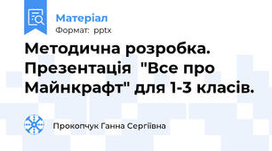 Методична розробка. Презентація  "Все про Майнкрафт" для 1-3 класів.