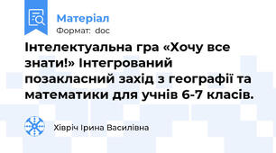 Інтелектуальна гра «Хочу все знати!» Інтегрований позакласний захід з географії та математики для учнів 6-7 класів.