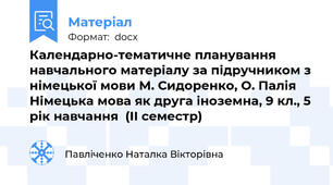 Календарно-тематичне планування навчального матеріалу за підручником з німецької мови М. Сидоренко, О. Палія Німецька мова як друга іноземна, 9 кл., 5 рік навчання  (ІІ семестр)