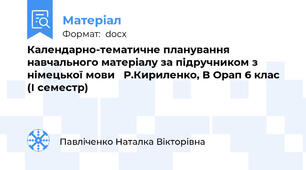 Календарно-тематичне планування навчального матеріалу за підручником з німецької мови   Р.Кириленко, В Орап 6 клас  (І семестр)