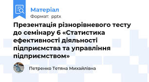 Презентація різнорівневого тесту до семінару 6 «Статистика ефективності діяльності підприємства та управління підприємством»