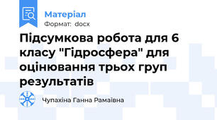 Підсумкова робота для 6 класу "Гідросфера" для оцінювання трьох груп результатів