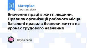 Значення праці в житті людини. Правила організації робочого місця. Загальні правила безпеки життя на уроках трудового навчання