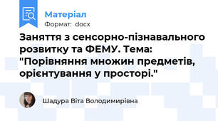 Заняття з сенсорно-пізнавального розвитку та ФЕМУ. Тема: "Порівняння множин предметів, орієнтування у просторі."