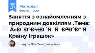 Заняття з ознайомленням з природним довкіллям .Тема: «Мандрівка у Країну Іграшок»