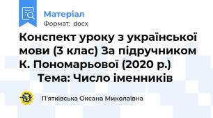 Конспект уроку з української мови (3 клас) За підручником К. Пономарьової (2020 р.)                Тема: Число іменників