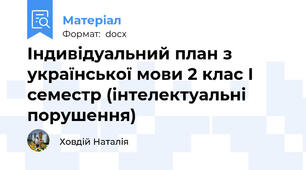 Індивідуальний план з української мови 2 клас I семестр (інтелектуальні порушення)