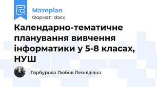 Календарно-тематичне планування вивчення інформатики у 5-8 класах, НУШ