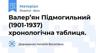 Валер’ян Підмогильний (1901-1937)  хронологічна таблиця.
