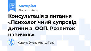 Консультація з питання «Психологічний супровід дитини з  ООП. Розвиток навичок.»