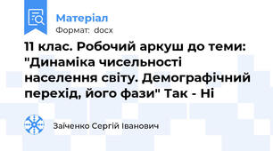 11 клас. Робочий аркуш до теми: "Динаміка чисельності населення світу. Демографічний перехід, його фази" Так - Ні