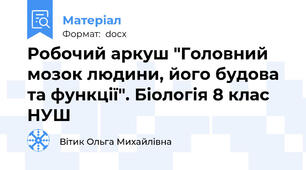 Робочий аркуш "Головний мозок людини, його будова та функції". Біологія 8 клас НУШ