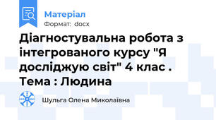 Діагностувальна робота з інтегрованого курсу "Я досліджую світ" 4 клас . Тема : Людина
