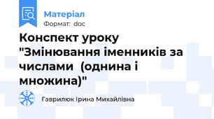 Конспект уроку "Змінювання іменників за числами  (однина і множина)"