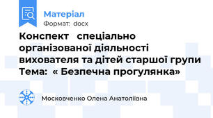 Конспект   спеціально організованої діяльності  вихователя та дітей старшої групи Тема:  « Безпечна прогулянка»