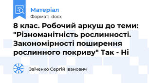 8 клас. Робочий аркуш до теми: "Різноманітність рослинності. Закономірності поширення рослинного покриву" Так - Ні