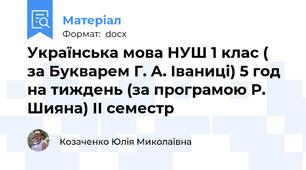 Українська мова НУШ 1 клас ( за Букварем Г. А. Іваниці) 5 год на тиждень (за програмою Р. Шияна) ІІ семестр