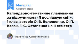 Календарно-тематичне планування за підручником «Я досліджую світ», 1 клас, авторів О. В. Волощенко, О. П. Козак, Г. С. Остапенко на ІІ семестр