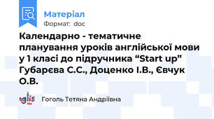 Календарно - тематичне планування уроків англійської мови у 1 класі до підручника “Start up” Губарєва С.С., Доценко І.В., Євчук О.В.