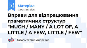 Вправи для відпрацювання граматичних структур "MUCH / MANY / A LOT OF, A LITTLE / A FEW, LITTLE / FEW"