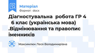 Діагностувальна  робота ГР 4     6 клас (українська мова)  .Відмінювання та правопис іменників