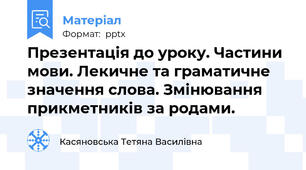 Презентація до уроку. Частини мови. Лекичне та граматичне значення слова. Змінювання прикметників за родами.