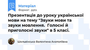 Презентація до уроку української мови на тему "Звуки мови та звуки мовлення.  Голосні й приголосні звуки" в 5 класі.