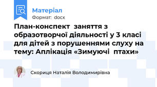 План-конспект  заняття з образотворчої діяльності у 3 класі  для дітей з порушеннями слуху на тему: Аплікація «Зимуючі  птахи»