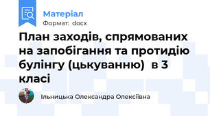 План заходів, спрямованих на запобігання та протидію булінгу (цькуванню)  в 3 класі