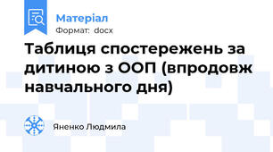 Таблиця спостережень за дитиною з ООП (впродовж навчального дня)