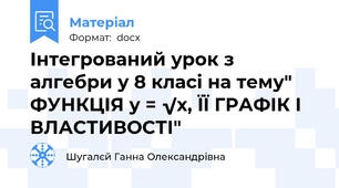 Інтегрований урок з алгебри у 8 класі на тему" ФУНКЦІЯ у = √x, ЇЇ ГРАФІК І ВЛАСТИВОСТІ"