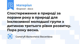 Спостереження в природі за порами року в природі для інклюзивної молодшої групи з дитиною третього рівня розвитку. Пора року весна.