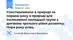 Спостереження в природі за порами року в природі для інклюзивної молодшої групи з дитиною третього рівня розвитку. Пора року осінь.