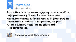 Розробка інтегрованого уроку з географії та інформатики у 7 класі з тем "Загальна характеристика клімату Євразії" (географія), "Практична робота. Створення діаграм. Аналіз даних, поданих на діаграмі" (інформатика).