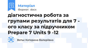 діагностична робота за групами результатів для 7 - ого класу за підручником Prepare 7 Units 9 -12