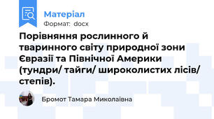 Порівняння рослинного й тваринного світу природної зони Євразії та Північної Америки (тундри/ тайги/ широколистих лісів/ степів).