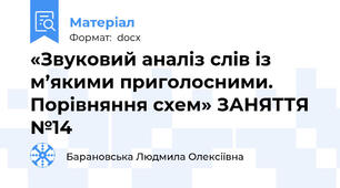«Звуковий аналіз слів із м’якими приголосними.  Порівняння схем» ЗАНЯТТЯ №14
