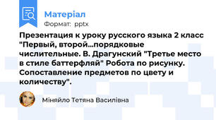 Презентация к уроку русского языка 2 класс "Первый, второй...порядковые числительные. В. Драгунский "Третье место в стиле баттерфляй" Робота по рисунку. Сопоставление предметов по цвету и количеству".
