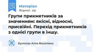 Групи прикметників за значенням: якісні, відносні, присвійні. Перехід прикметників з однієї групи в іншу.