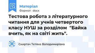 Тестова робота з літературного читання для учнів четвертого класу НУШ за розділом  "Байка вчить, як на світі жить".