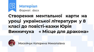 Створення  ментальної   карти  на уроці  української літератури  у 8 класі до повісті-казки Юрія Винничука    « Місце для дракона»