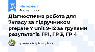 Діагностична робота для 7класу за підручником prepare 7 unit 9-12 за групами результатів ГР1, ГР 3, ГР 4