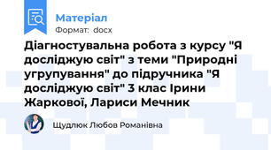 Діагностувальна робота з курсу "Я досліджую світ" з теми "Природні угрупування" до підручника "Я  досліджую світ" 3 клас Ірини Жаркової, Лариси Мечник