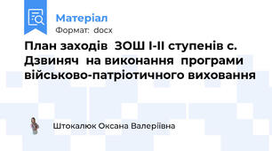 План заходів  ЗОШ І-ІІ ступенів с. Дзвиняч  на виконання  програми  військово-патріотичного виховання