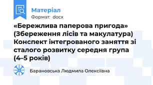 «Бережлива паперова пригода»  (Збереження лісів та макулатура) Конспект інтегрованого заняття зі сталого розвитку середня група (4–5 років)