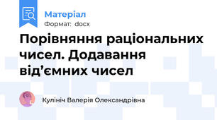 Порівняння раціональних чисел. Додавання від’ємних чисел