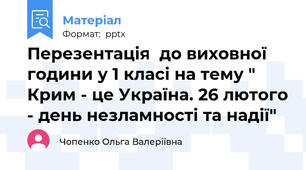 Перезентація  до виховної години у 1 класі на тему " Крим - це Україна. 26 лютого - день незламності та надії"